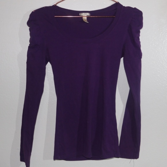 Ambiance Tops - Purple Ruching Shoulder Long Sleeve T shirt